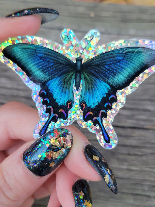 Peacock Butterfly Holographic Glitter Sticker